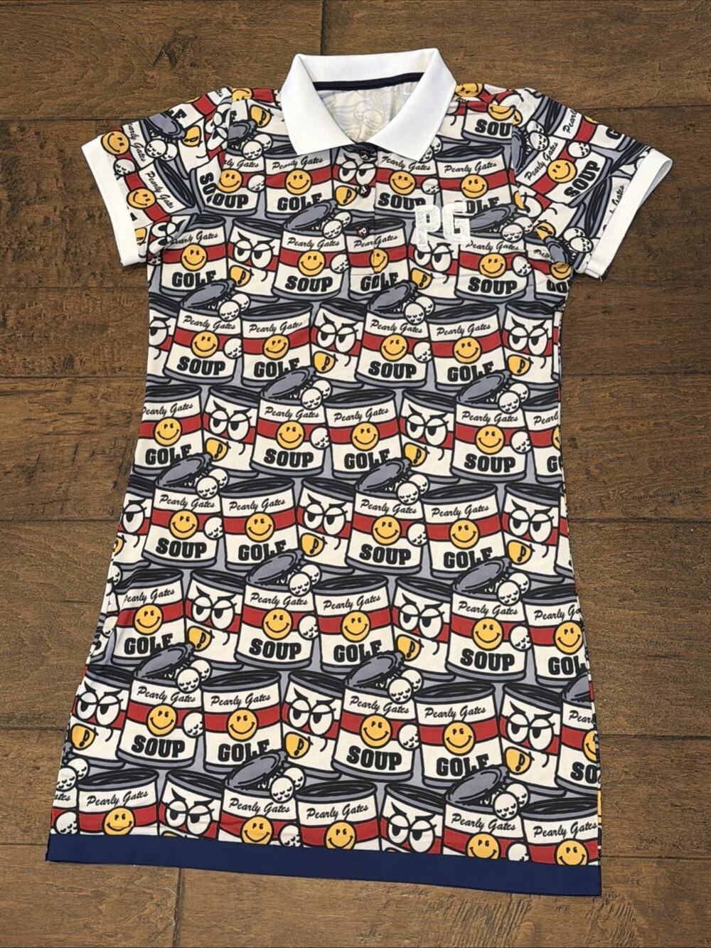 Pearly Gates Womens Golf Polo Dress Small Soup Can Smiley Novelty Print Designer